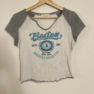 Urban Outfitters Gray and White Boston Graphic Tee